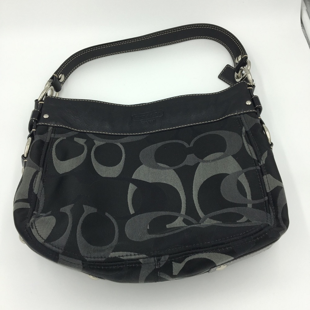COACH Zoe Black Signature Hobo Bag